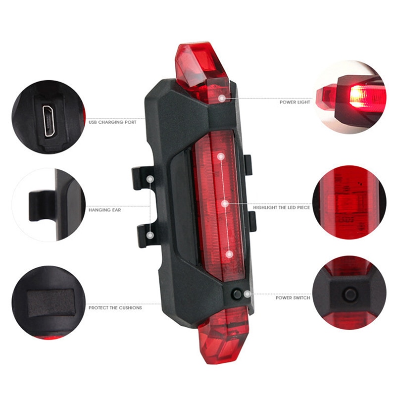 Bicycle Rear Light Mountain Bike Tail Light USB Charging LED Warning Lamps Cycling Waterproof Tail Lamp For Outdoor Night Riding