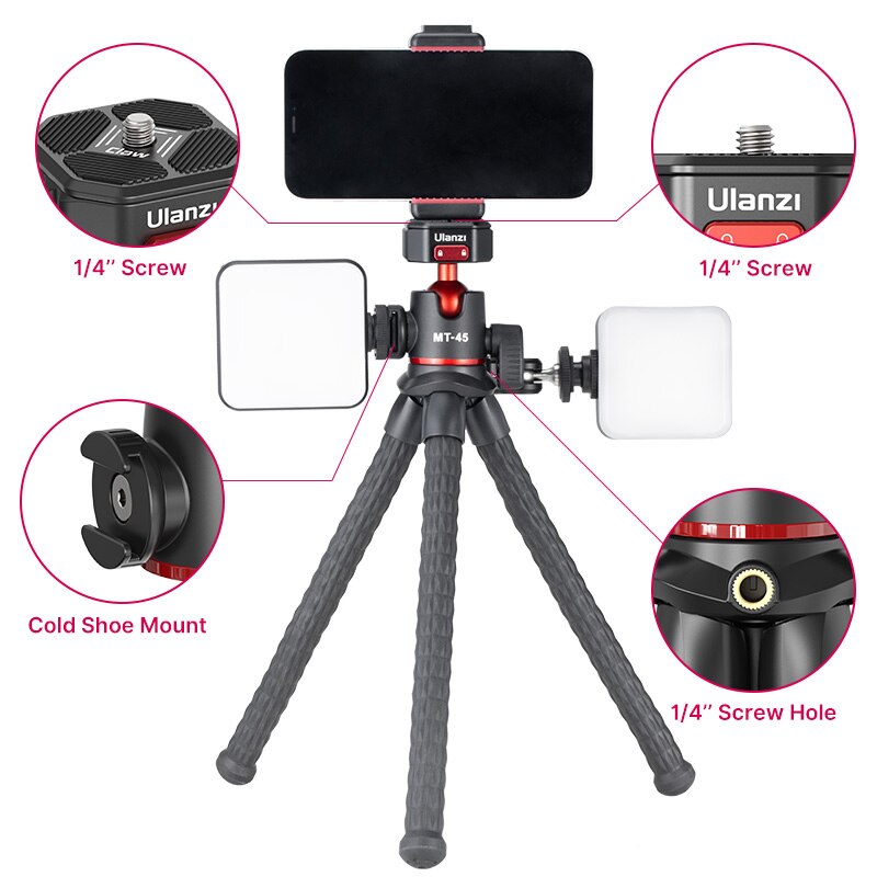 Mini Trépied ULANZI MT-08 + Perche Selfie – Rotule 360° – Compatible Smartphone & Caméra – Ultra Léger 90 G