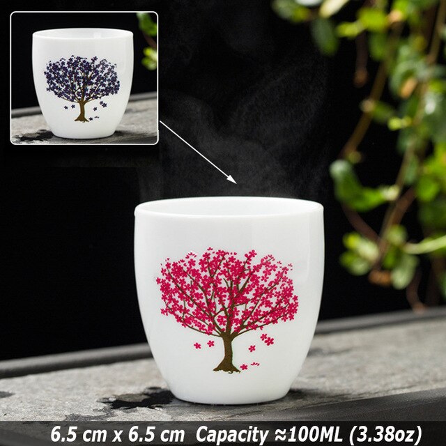 Japanese Magic Sakura Teacup Cold Temperature Discoloration Color Changing Tea Cup Flower Ceramic Kung Fu Tea Set: F