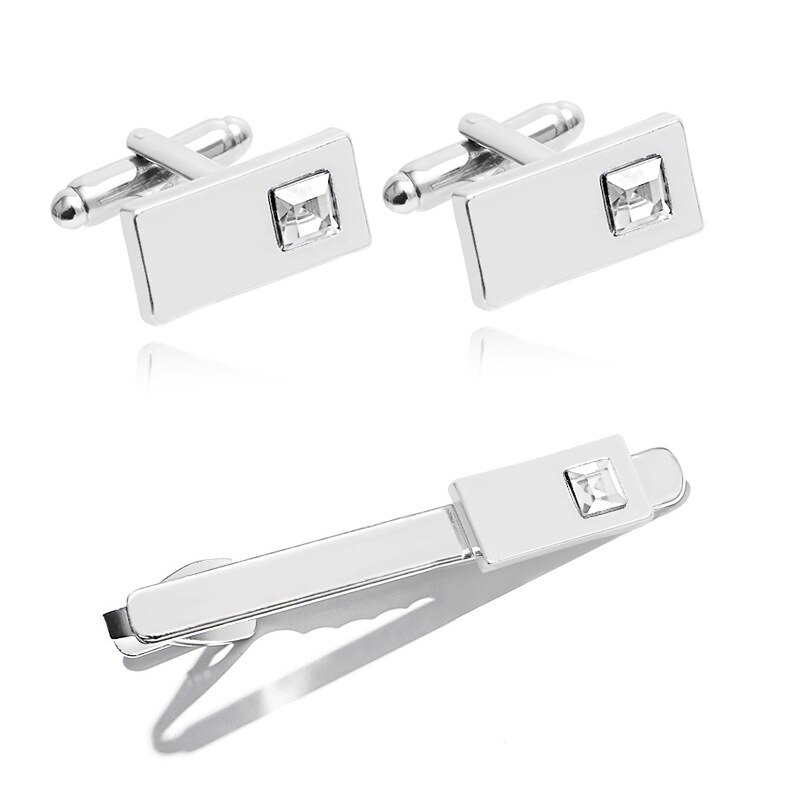 3 Clips de corbata de Metal de lujo para hombres, camisa francesa, gemelos rectangulares de cristal de boda, accesorios para hombres, joyería de: white