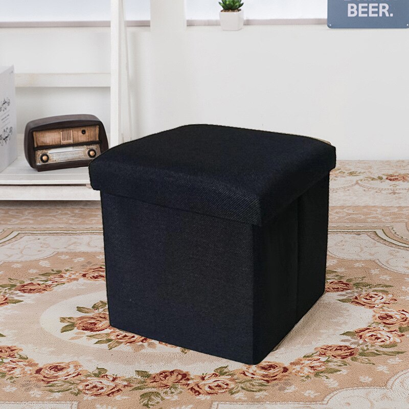 multi-fonction pliable carré rétro pliant stockage tabouret boîtes de rangement organisateur enfants livre articles divers décoration de la maison: Black / S