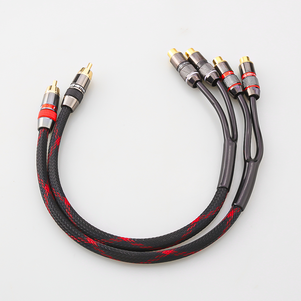 Câble Audio séparateur HiFi Y RCA mâle à 2 prises femelles, adaptateurs de connecteur RCA, cordon métallique pour amplificateur
