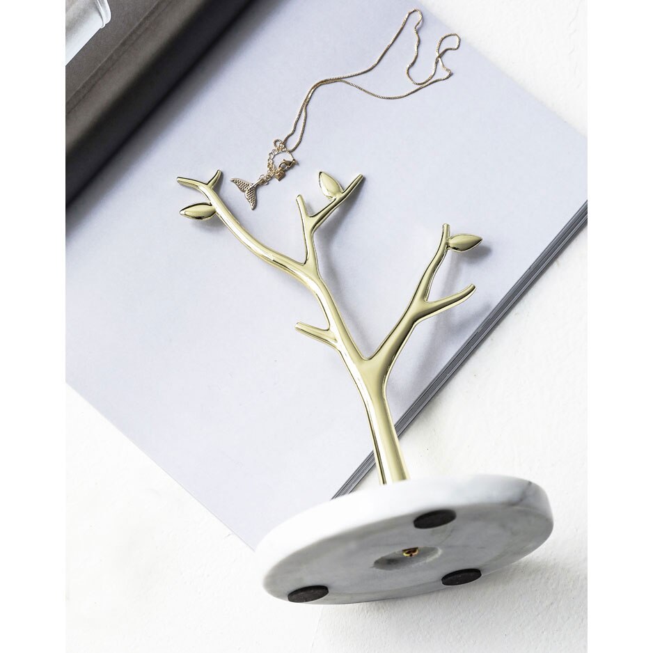 Árbol de joyería de mármol moderno, soporte de collar dorado, soporte de joyería para collares y anillos, organizador de joyas