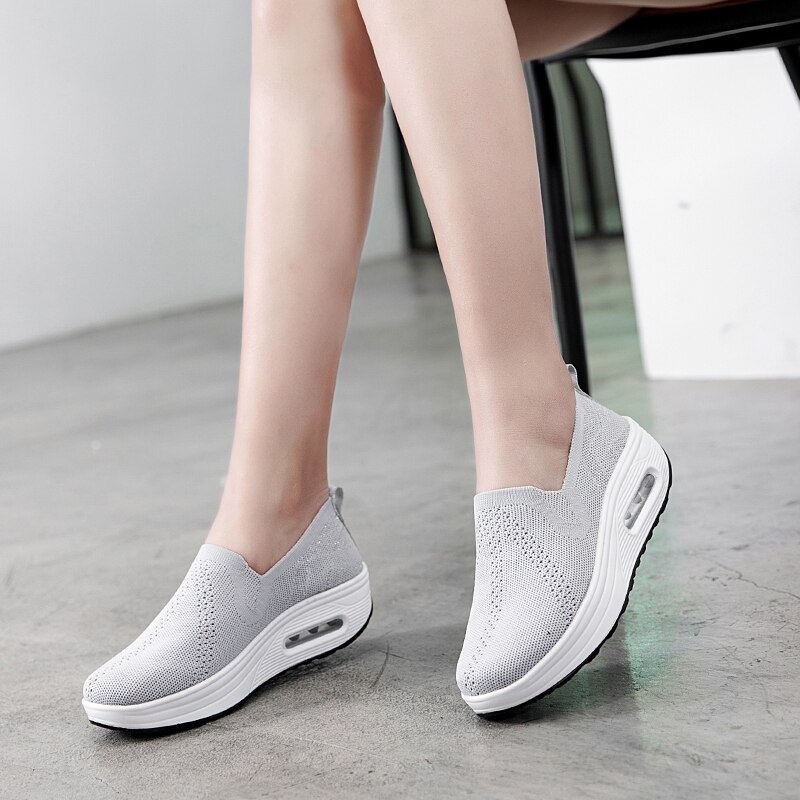 Minika Sneakers Women Air Cushion Rocking Shoes Thick Sole Slimming Shoes Height Increase Fitness Shoes Slip On Jumping Shoes