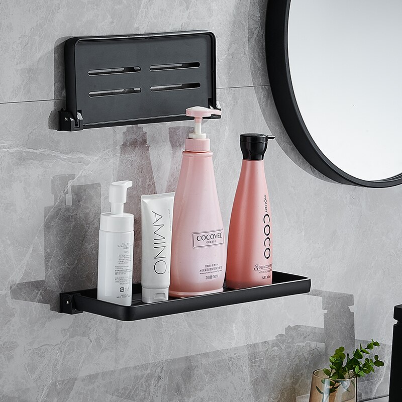 Bathroom shelf bathroom shower shelf aluminum bathroom corner movable shelf wall mounted black kitchen storage rack