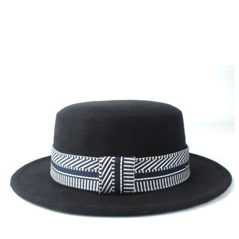 Men Women Flat Top Hat Winter Wide Brim Hat Friend Party Hat Wool Trilby Hat Size 56-58CM
