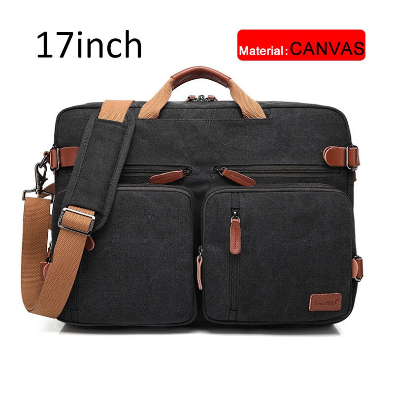 17 Inch Convertible Aktetas Mannen Zakelijke Handtas Messenger Tas Toevallige Laptop Multifunctionele Reistassen Voor Man Grote XA161ZC: Black canvas 17 inch