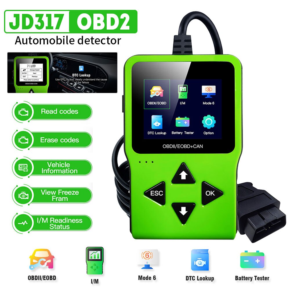 OBD2 Scanner JD317 Car Diagnostic Tool Battery Testing Erase Fault Code Reader Car Detector