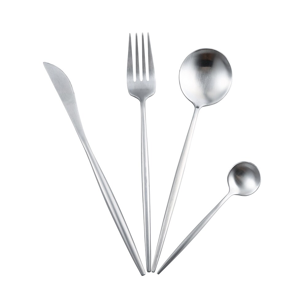 Blanc argent acier inoxydable ensemble de couverts couteau cuillère fourchette cuisine vaisselle Steak couverts maison vaisselle haut de gamme Service de dîner: silver