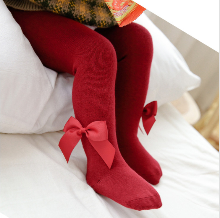 0-24m da criança do bebê meninas outono inverno quente bowknot leggings calças elásticas leggings meias: Vermelho / S for 0-12Month