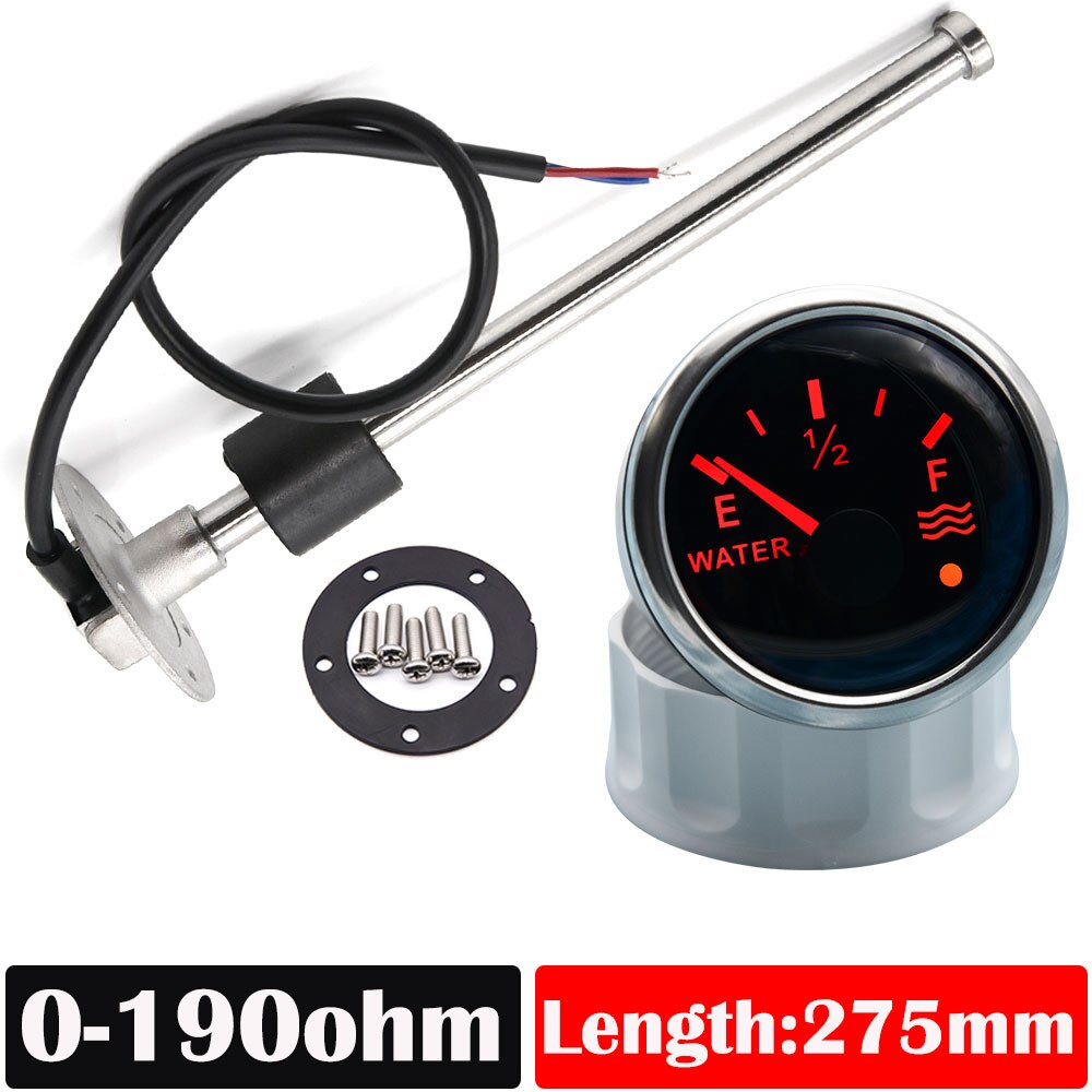 AD Digital Water Level Gauge 100-500mm Water level sensor 0-190ohm Fit Boat Car Fuel Level Gauge Meter with Red Backlight 9-32V: With 275mm Sensor