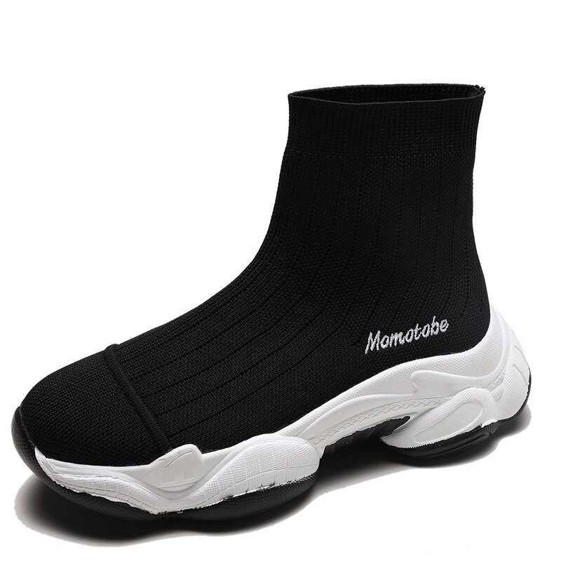 Dames platform schoenen hoge sokken sneakers instappers dames casual dikke zool schoenen effen kleur damesschoenen: Zwart / 40