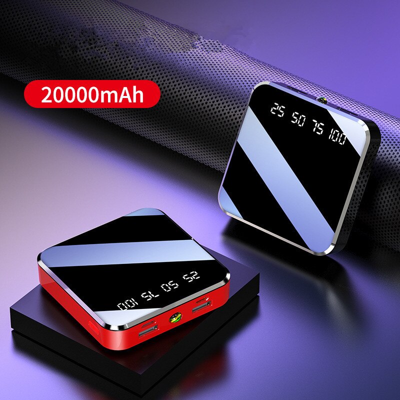 20000mAh Portable Mini Power Bank Mirror Screen Digital Disply Poverbank External Battery Pack Powerbank For Smart Mobile Phone