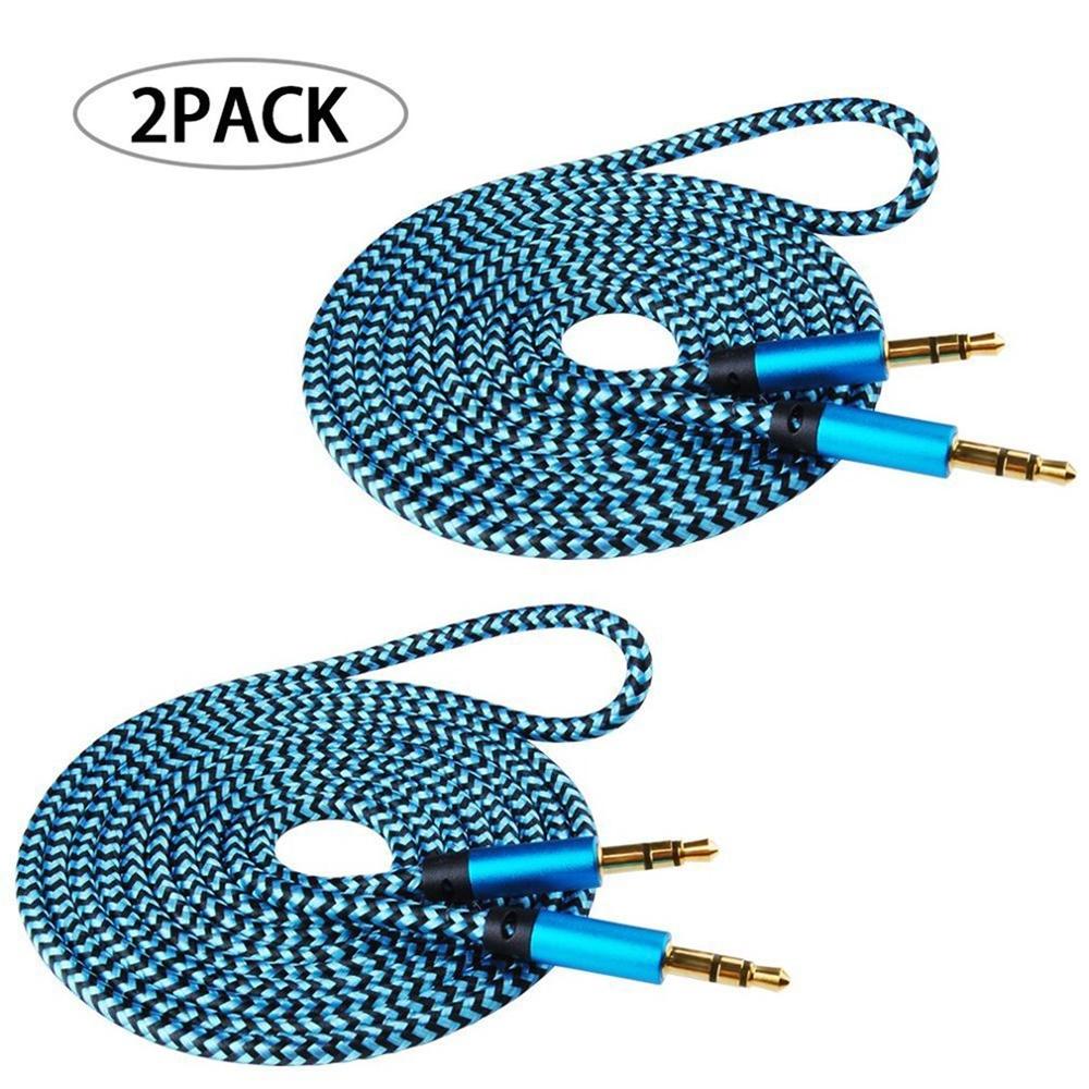 2 Pack 1M Nylon Jack Aux Kabel 3.5Mm Naar 3.5Mm Audio Kabel Male Naar Male Car Aux kabel Voor Iphone Samsung: Blauw