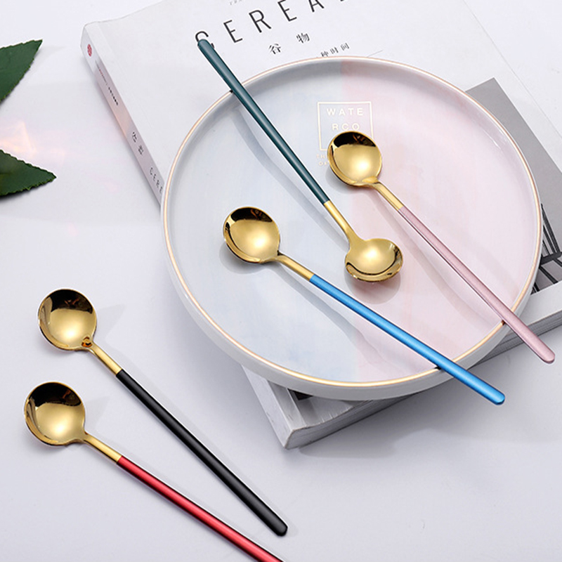 Long Handle Stainless Steel Dinnerware Spoon Tea Spoon Dessert Coffee Ice Cream Spoons Kitchen Accessories Bar Tools