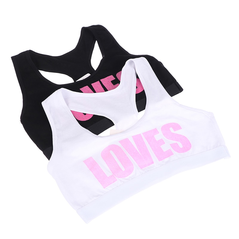 Pige racerback bomuld sport trænings-bh med kærlighedsbrev print bred rem undertøj crop top ensfarvet