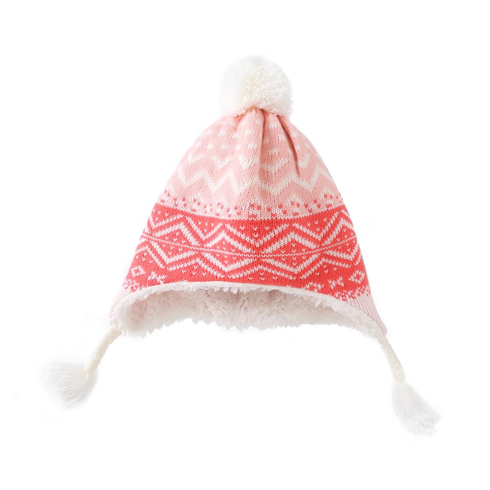 Connectyle småbørn spædbarn baby piger sherpa foret strik børn jacquard varm hue med øreklap vinterhue