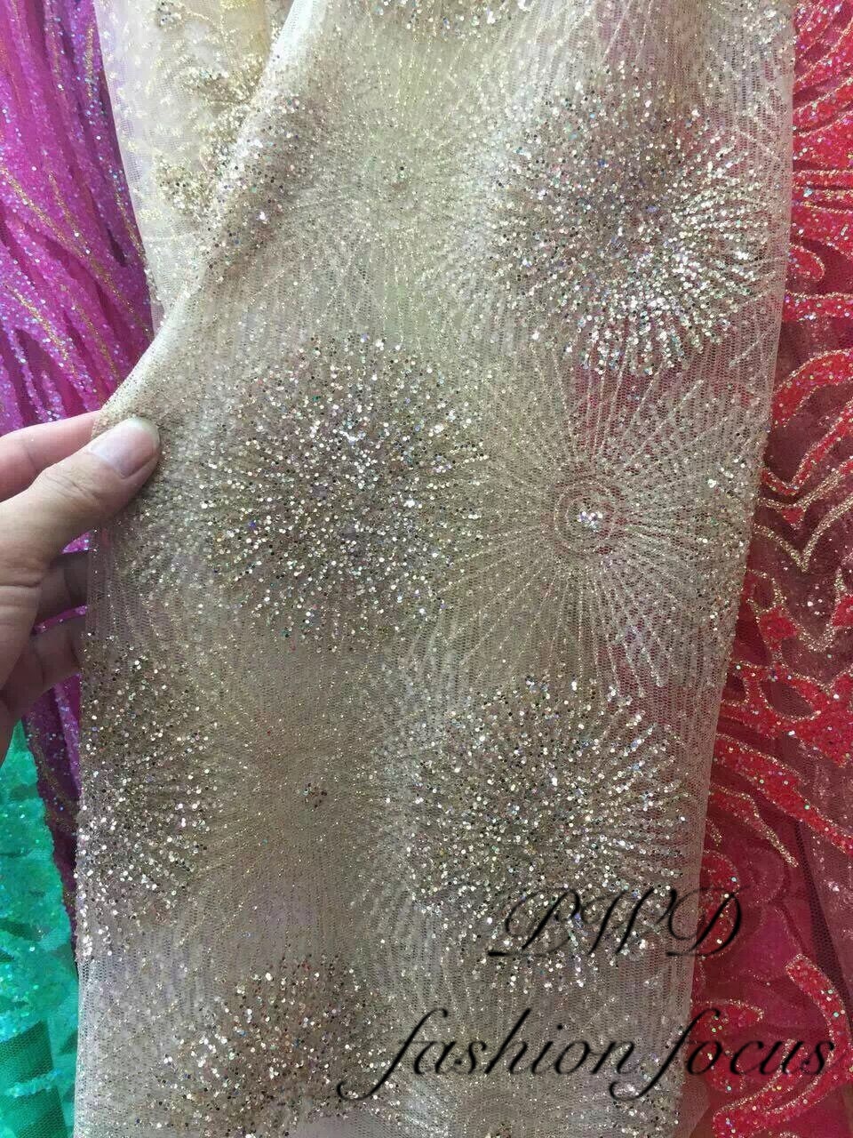 1 Yard Swiss Lace Material Glued Glitter African Fabric For Evening Dress Dry Lace Fabric Mesh Sequin Fabric