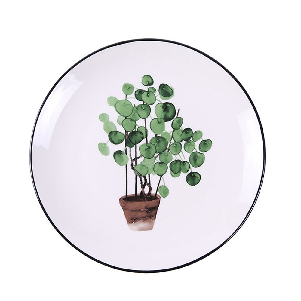 8 tum runda gröna blad keramiska middag tallrik set köksredskap efterrätt fruktsallad tallrik servis kaka tallrik västerländsk mat: 1