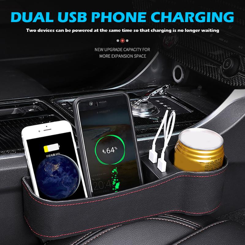 Universele Auto Opslag Console Seat Gap Organizer Bekerhouder Auto Seat Side Slit Pocket Opbergdoos Met Dual Usb Charger poorten