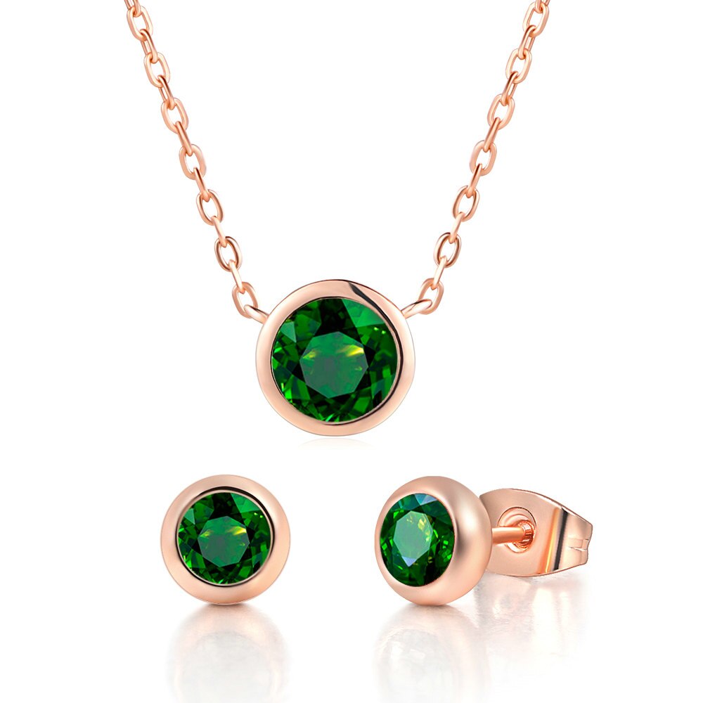 Ensemble de bijoux classique pour femmes classique Style Simple cristal AAA + CZ collier boucles d'oreilles ensemble de bijoux pour femmes fille S370: Rose Gold Green