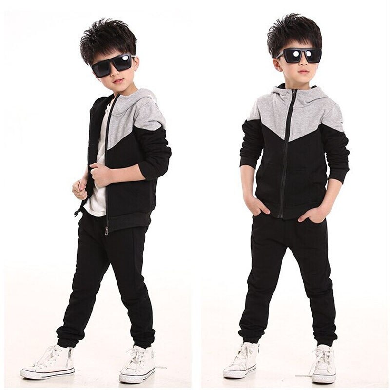 Conjunto de ropa para niños, chándales para trotar para primavera y otoño para bebés, chaqueta con capucha y pantalones, traje deportivo para niños, conjuntos de ropa negra: black 1set / 12