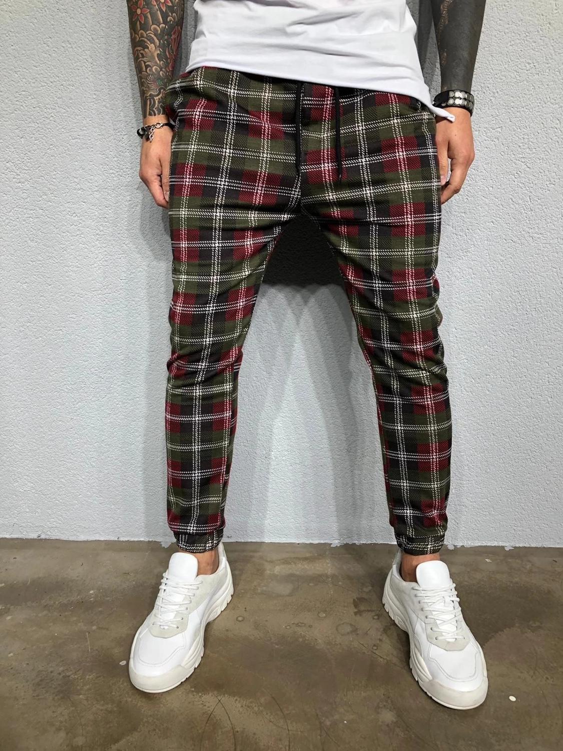 hommes pantalon ajusté à carreaux pantalons décontractés joggeurs Jogging pantalon maigre grande taille hommes pantalon