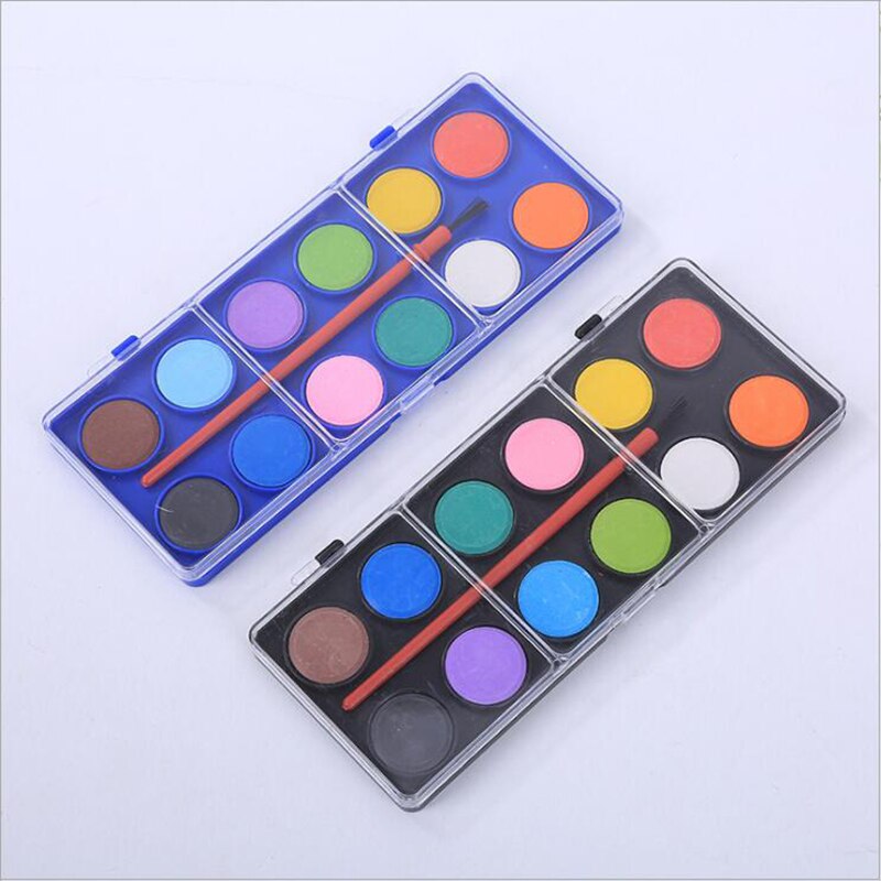 1Set Portable hand-painted watercolor set 12 color beginners entry paint boxed solid watercolor paint learning painting supplies