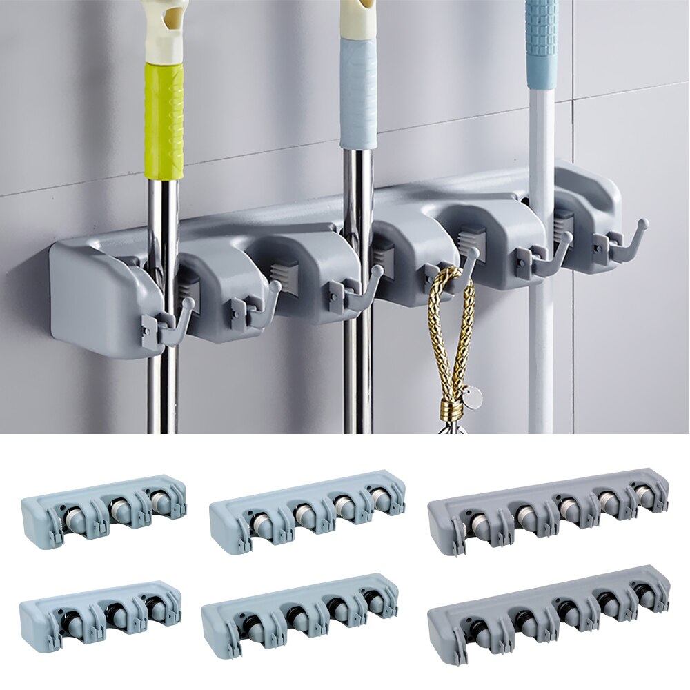 3 Styles Magic Plastic Mop Holder Wall Mounted Storage Holder Multi-Functional Kitchen Storage Broom Holders