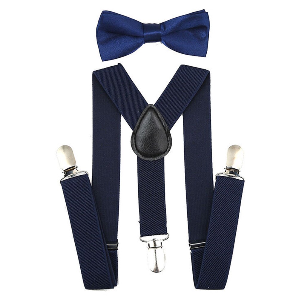 Neue Jungen Mädchen kinder Einstellbare Elastische Y-Back Hosenträger Baby Hosenträger Set Fliege Krawatte Hochzeit: navy blue