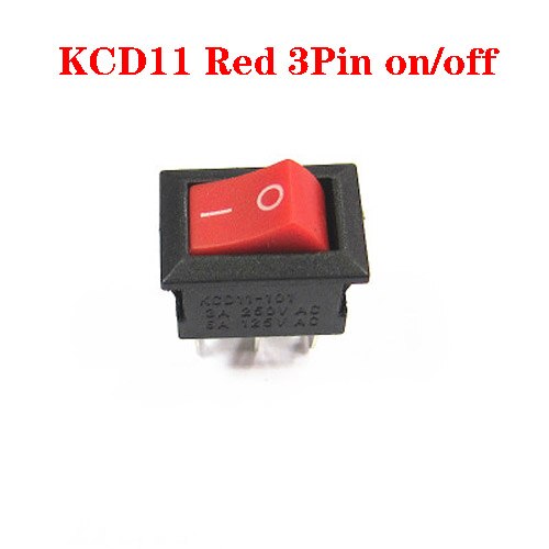 Interruptor de botón 20 piezas para barco, pulsador de encendido y apagado, 10x15mm, k, 2 pines/3 pines, pies curvados, 3A, 250V, KCD11, negro, rojo y blanco: Red  3Pin