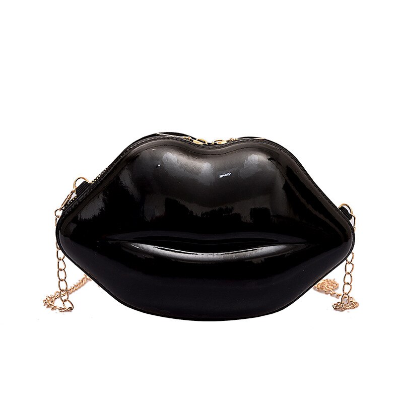 Lips Shape PVC Handbags Women Zipper Shoulder Bag Crossbody Messenger Phone Coin Bag Evening Party Clutches Bolsas Feminina Saco: Black