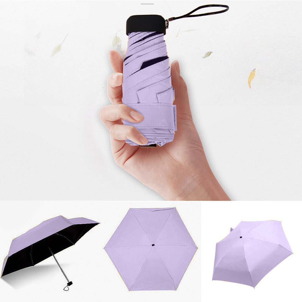 Parasol flad letvægts paraply parasol foldning sun mini 5 foldning ultra let foldbar paraply uv beskyttelse: Lilla