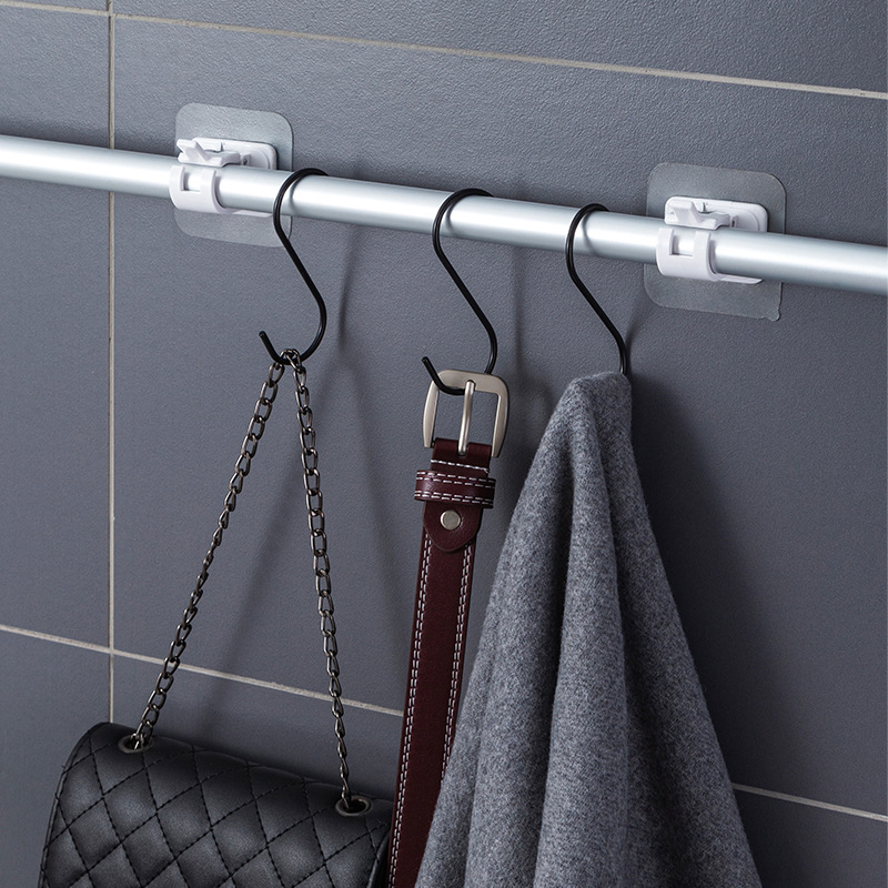 2Pcs Self Adhesive Curtain Hanging Rod Brackets Organized Pole Holders Bathroom Room Towel Bar Hook Support Rail Clamps Fixed