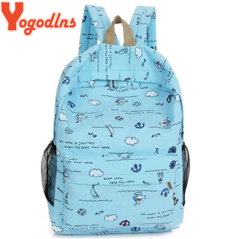 Yogodlns lona pano mochila para estudante meninas escola livro bolsa de ombro viagem das mulheres simples vela impressão bagpack