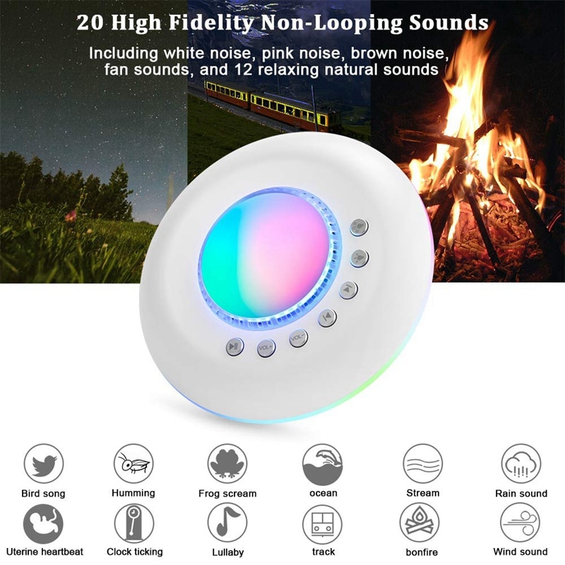 USB Portable White Noise Machine Baby for Sleeping with Night Light/Starry Projector, 20 Fidelity Non-Looping Sounds/Fan Lullaby