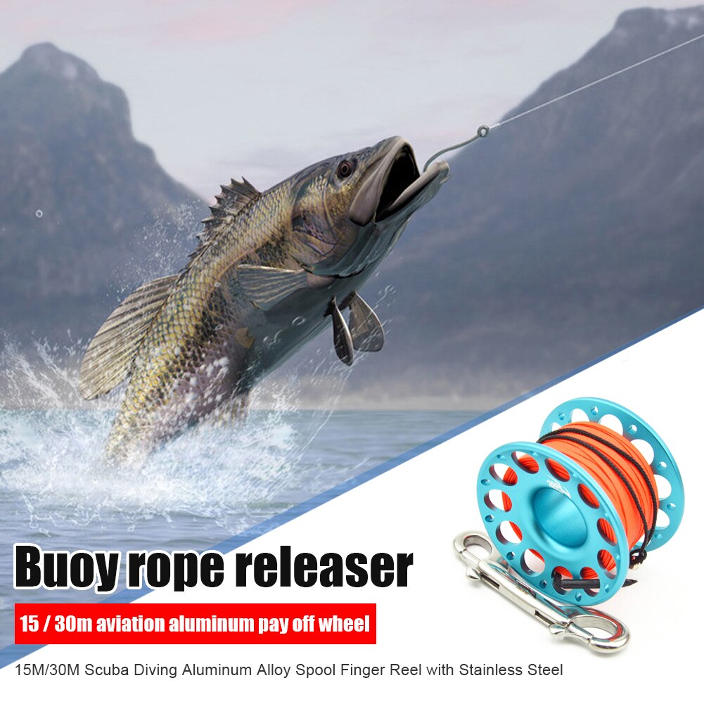 15m 30m Scuba Diving Spool Finger Reel for Underwater Fishing Cave Dive double ended hook SMB Equipment Cave Dive