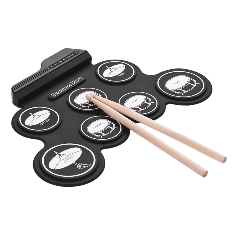 -kompakt storlek usb roll-up silikon trumset digitalt elektroniskt trumset 7 trumkuddar med trumsticks fotpedaler för början