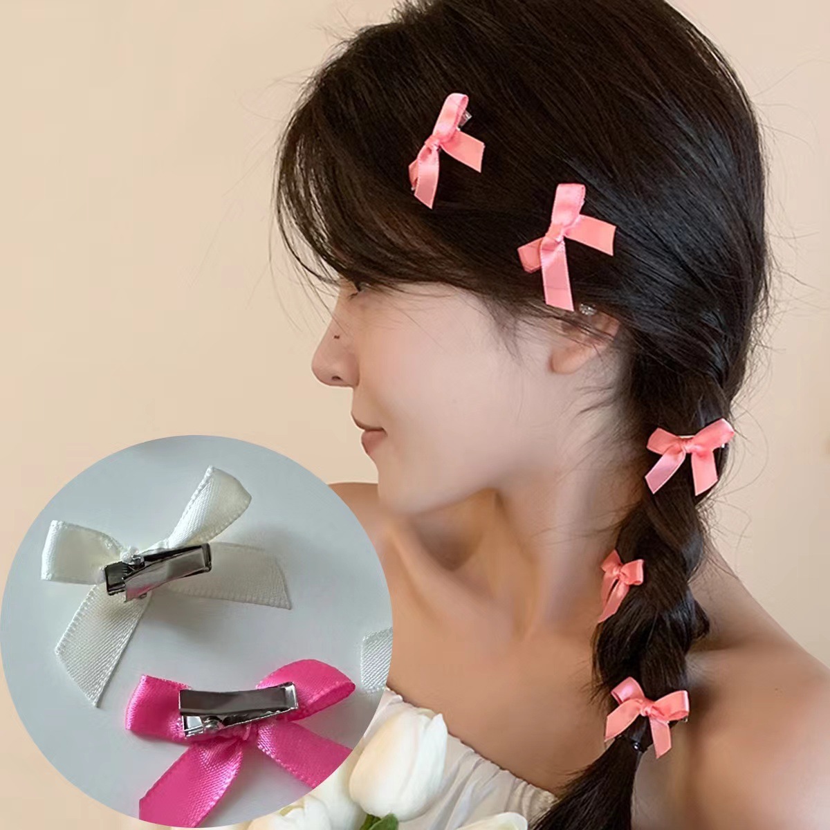4/6/8/10 Uds. Mini lazo de Color sólido dulce para niños con pinza para el pelo, cinta estilo Ballet para niñas, accesorios para el cabello trenzados al por mayor