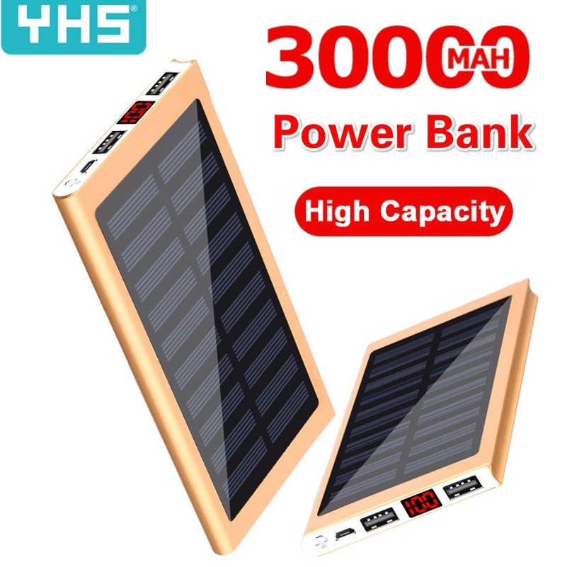 Solar Power Bank External Battery 2 USB LED 30000mah Powerbank Portable Mobile phone Solar Charger for Xiaomi mi iphone XS 8plus
