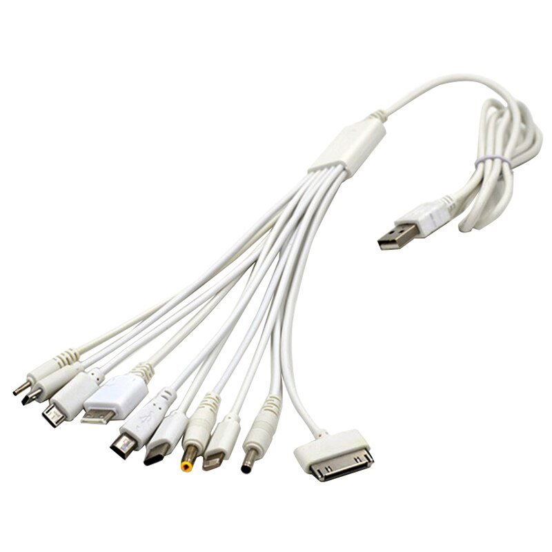 1Pcs 10 in 1 Pin Multi-Function Multi-Head Charging Cable White Universal USB Data Cable Cord Multi-Purpose Charger Cable