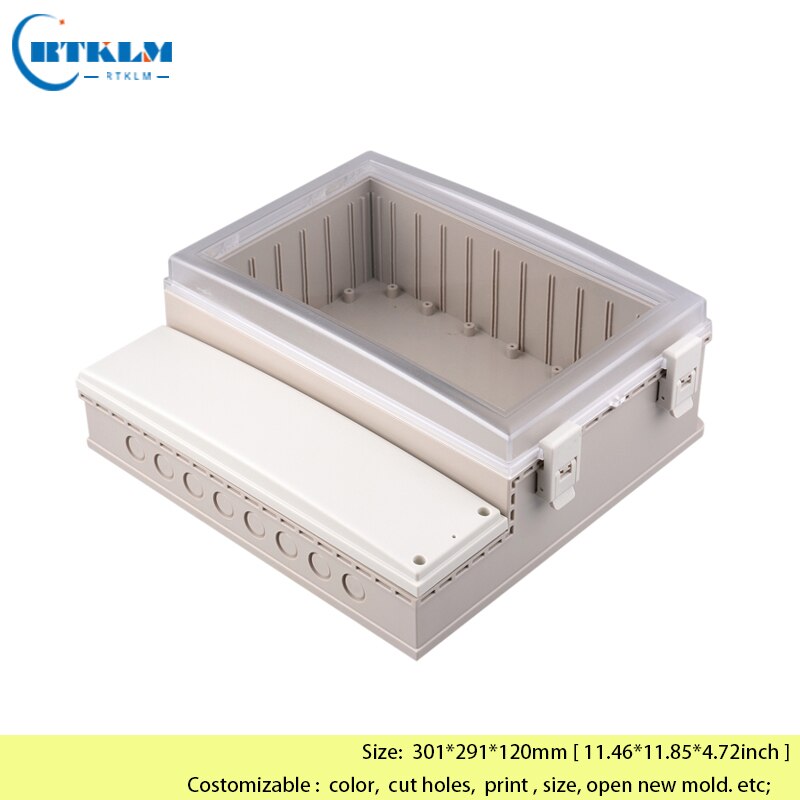 Electrical waterproof plastic enclosure IP68 transparent cover plastic project case ABS plastic instrument box diy 301*291*120mm: BWP10801-A2