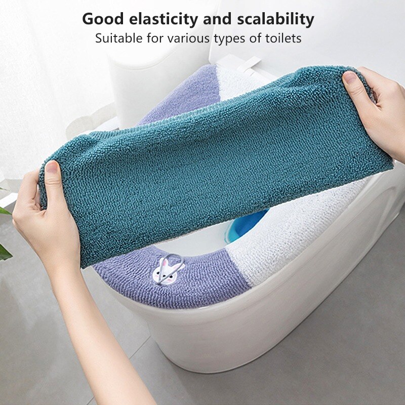 Cartoon Winter Warm Toilet Seat Cover Mat 1Pcs Washable Bathroom Accessories Knitting Pure Color Soft O-shape Pad Toilet Seat