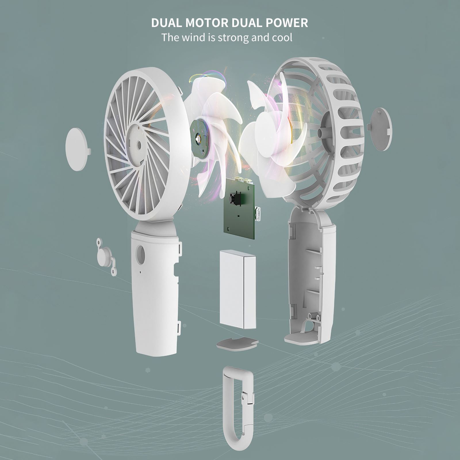 Handheld Fan Dual Fan Blade Dual Motor High Wind Power Vertical Desktop Table Fan With Hook USB Charging