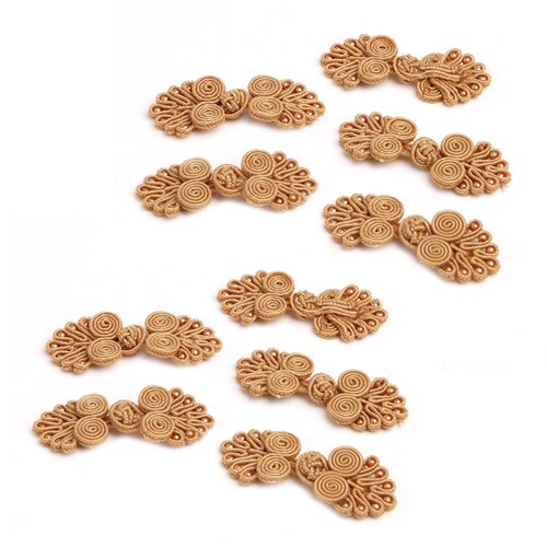 2022 10 Pairs Beaded Chinese Frog Closure Buttons Knot Fastener Sewing Handmade Craft: Light Brown