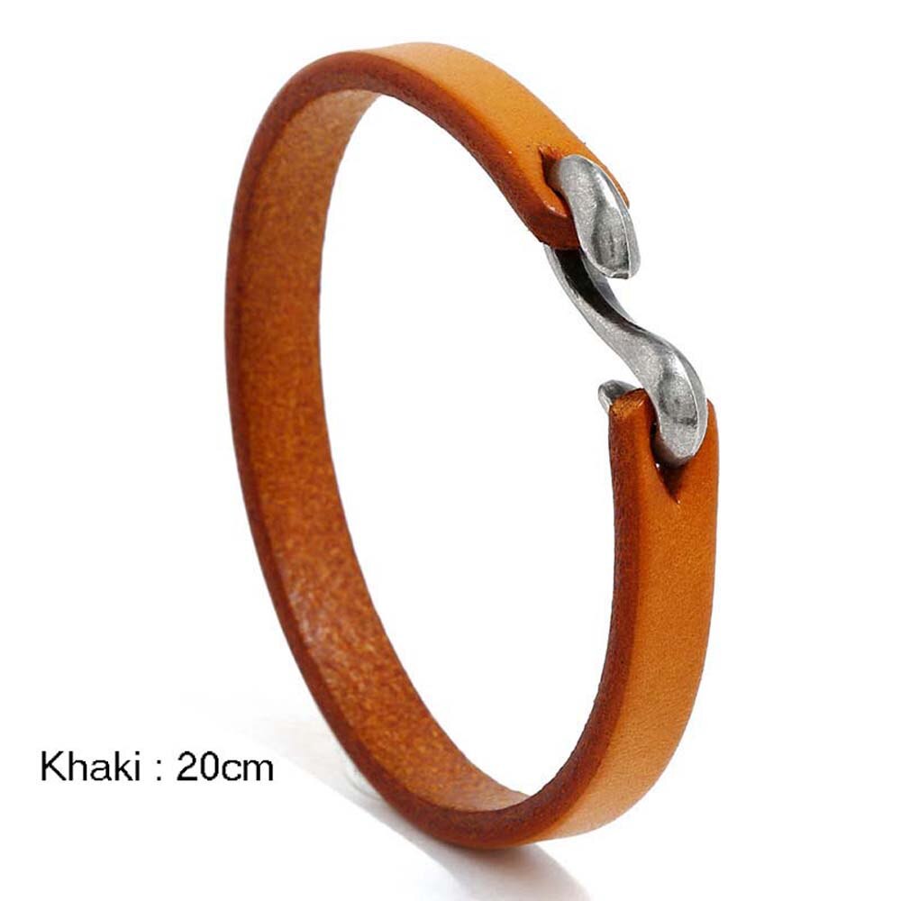 Black Cuff Punk Bangle Bracelet Vintage Simple Leather Bracelet Men Wristband Bangles Male Trendy Jewelry: 21.5CM	khaki