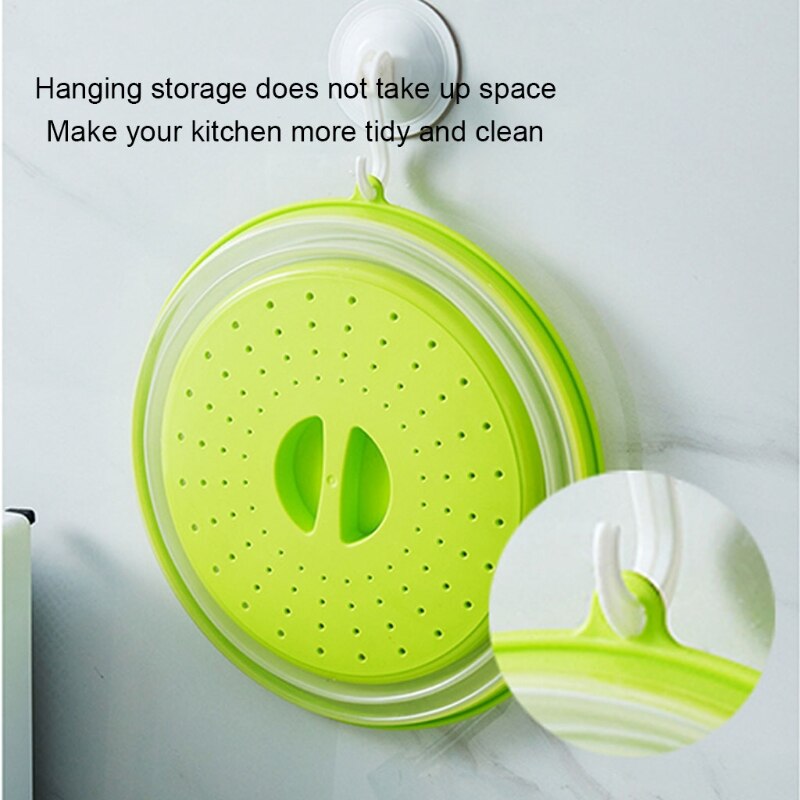 Vented Collapsible Microwave Lid Splatter Proof Food Plate Cover Easy Grip Handle Vapor Holes Dishwasher Safe BPA-Free