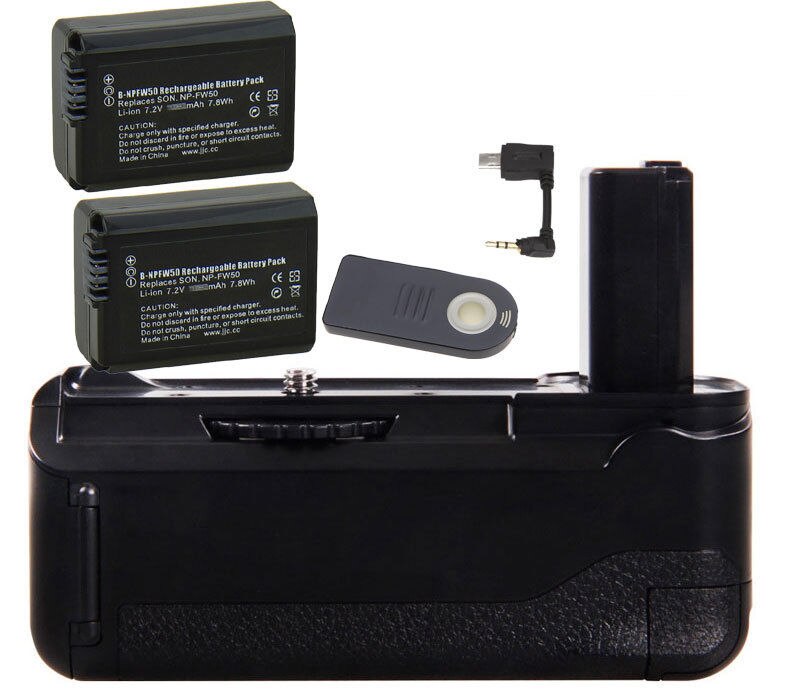 Poignée de batterie verticale JINTU + 2x Batteries de NP-FW50 + kit de télécommande IR pour appareil photo Sony A6000 comme BG-3DIR avec bouton d'obturation en 2 étapes