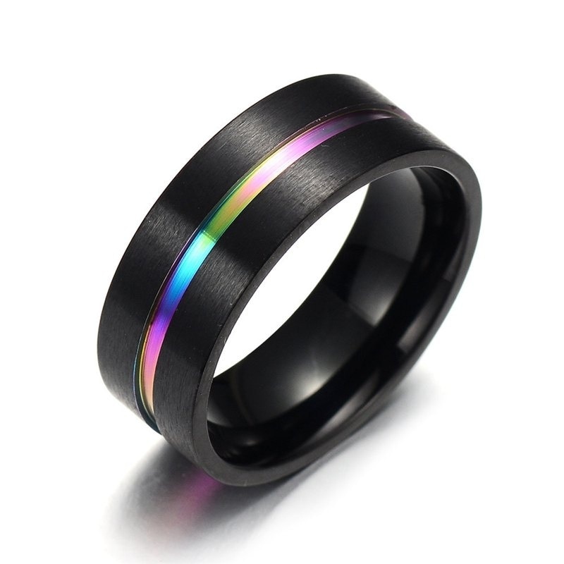 Mode Mannen Sieraden Zwart Rvs Wedding Ring 8 Mm Kleurrijke Regenboog Ring Maat 6-13 Voor Mannelijke beste Cadeau