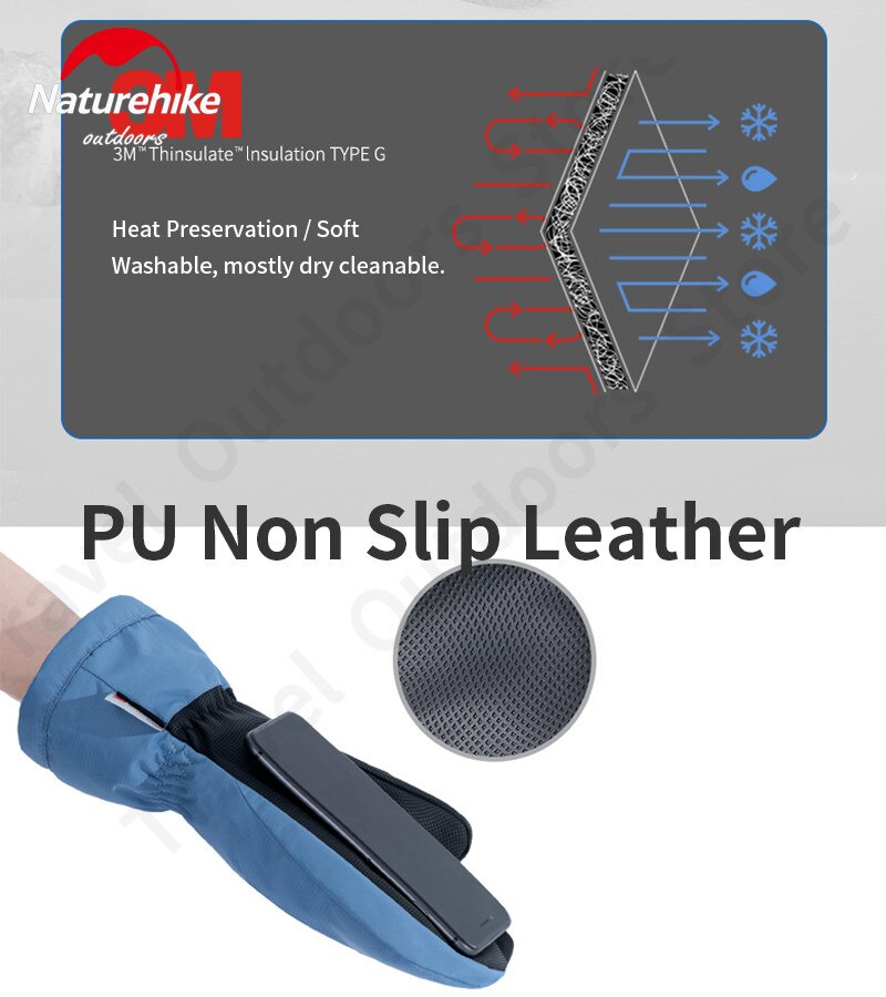 Naturehike GL12 Drie Vinger Ski Handschoenen Verdikking Winter Warm Houden Pluche Antislip Waterdicht 3M Katoen Outdoor Fietsen 0 °C ~-15 °C